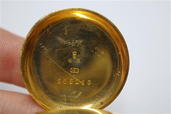 A gentlemans early 20th century 18ct gold manual wind wrist watch, with Roman dial and case back inscription,